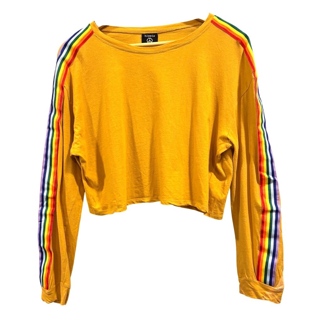 Yellow Rainbow Crop Top Pride Y2K 90's Retro Skater Grunge Indie Sleeze